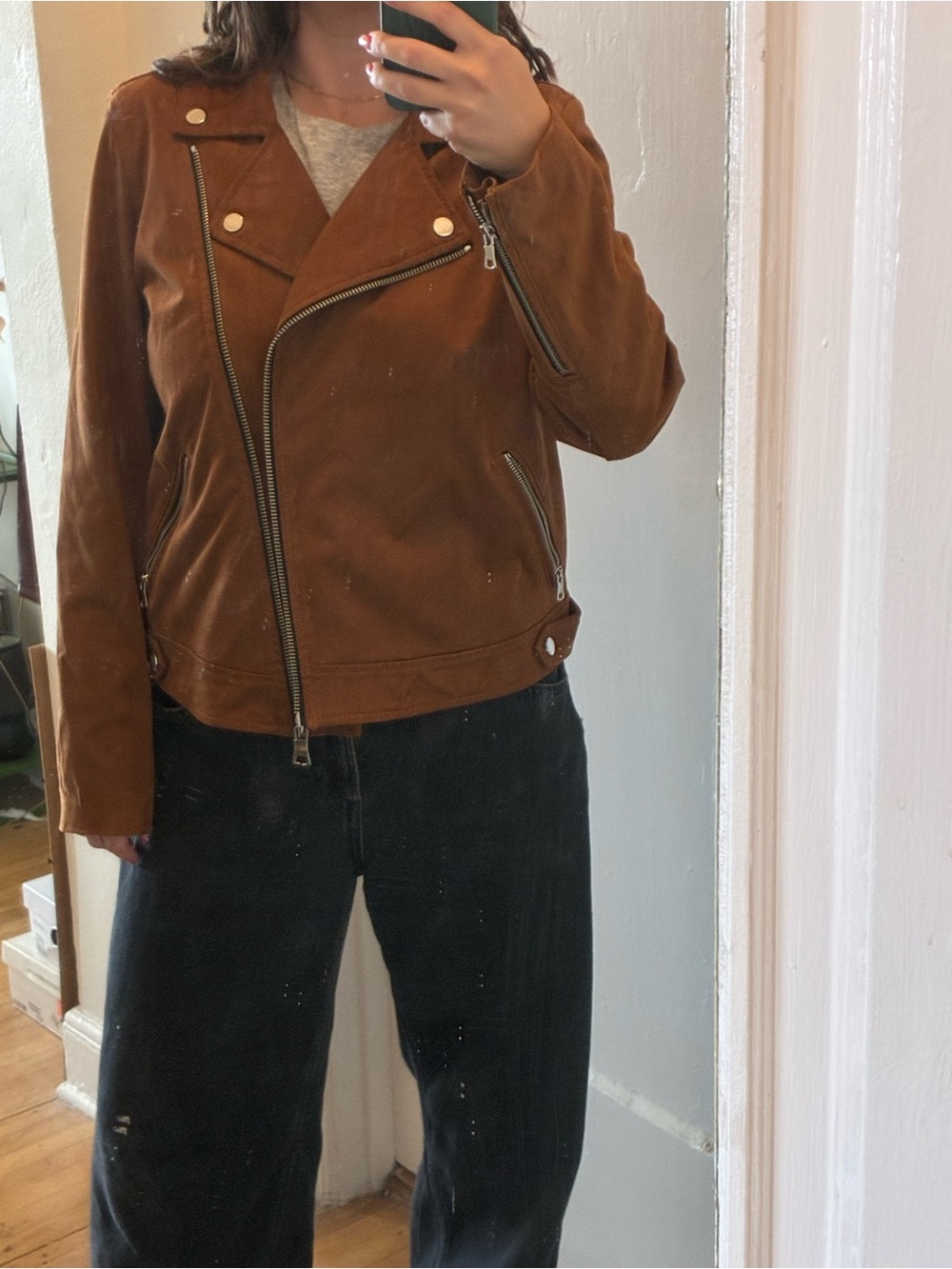 LOFT Cognac Suede Moto Jacket - Picture 6 of 7